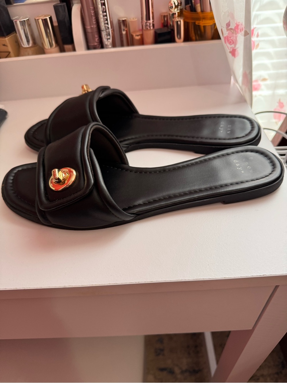 a new day Black Slide Sandals with Gold Accent Hardware - Picture 4 of 7